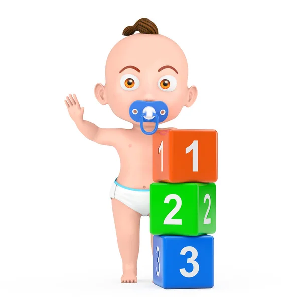 Cartoon Cute Baby Boy Plastic Rainbow Colored 123 Cubes White — стоковое фото