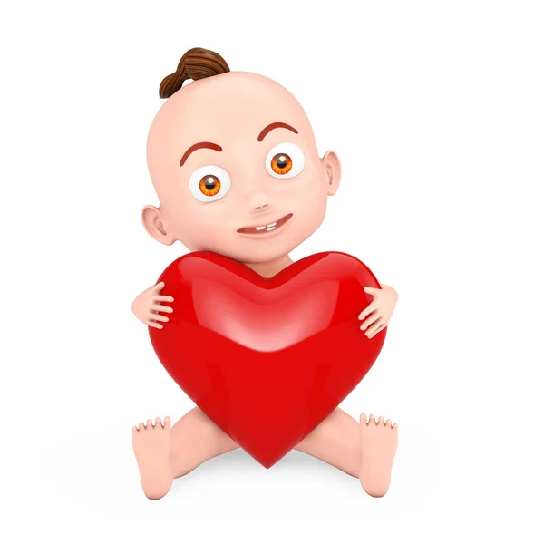 Cartoon Cute Baby Boy Seduto Con Cuore Rosso Nelle Mani — Foto Stock