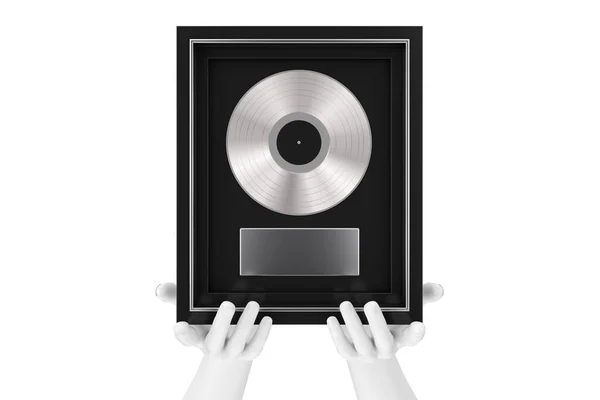 Abstract Mannequin Hands Holding Platinum Silver Vinyl Prize Award Label — Stock Photo, Image