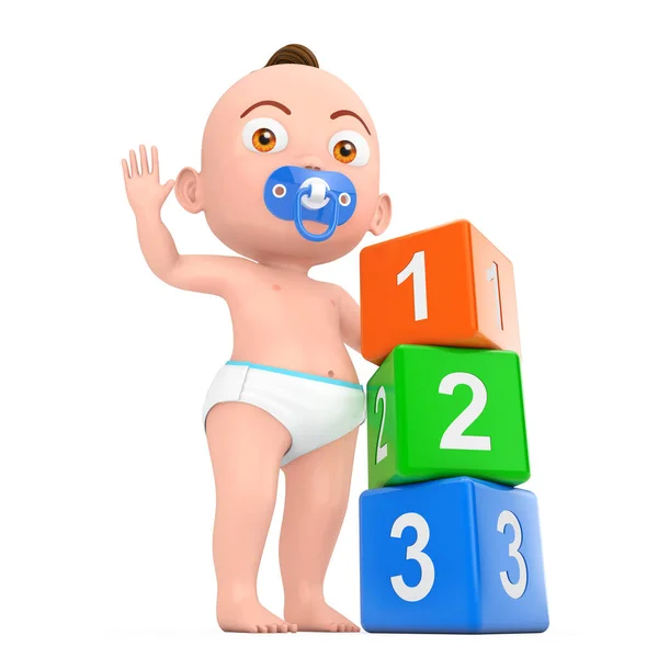 Cartoon Cute Baby Boy Plastic Rainbow Colored 123 Cubes White — стоковое фото