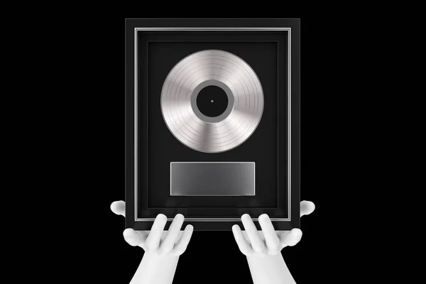 Abstract Mannequin Hands Holding Platinum Silver Vinyl Prize Award Met — Stockfoto