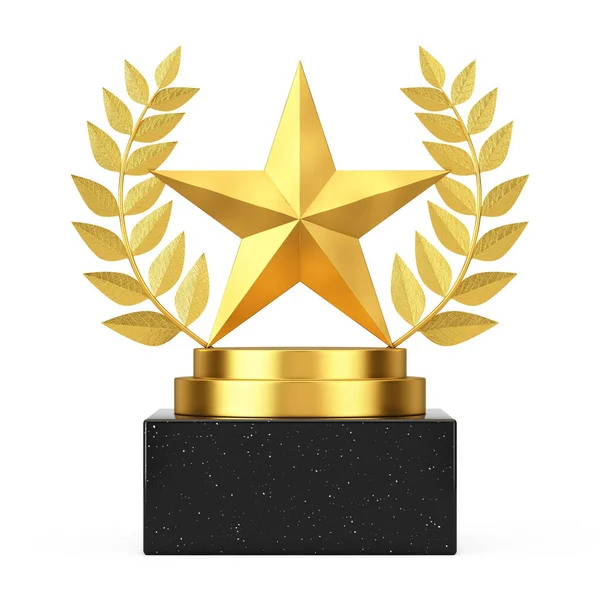 Winner Award Cube Gold Laurel Wreath Podium Stage Pedestal Golden — Stock Photo, Image