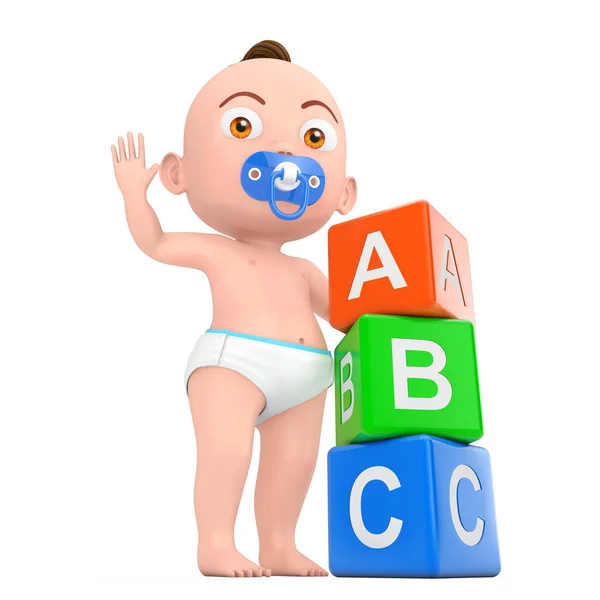 Cartoon Cute Baby Boy Plastic Rainbow Colored Abc Cubes White — стоковое фото