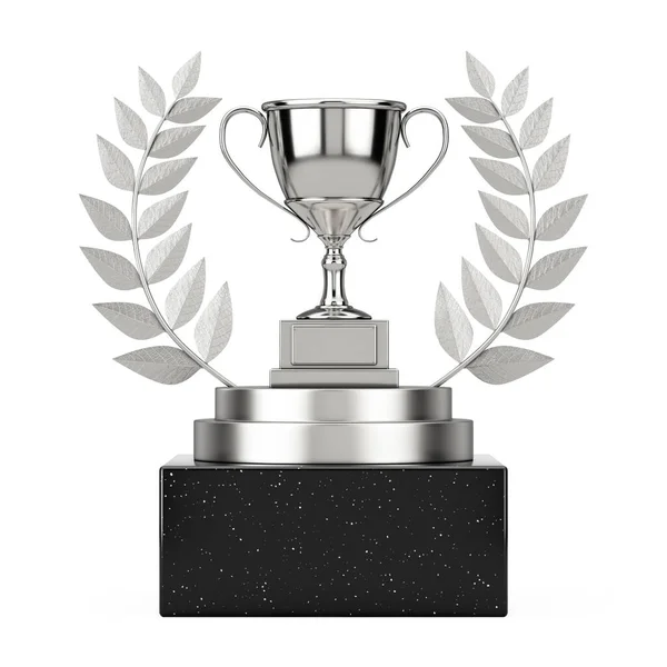 Winnaar Award Cube Silver Laurel Wreath Podium Stage Pedestal Met — Stockfoto