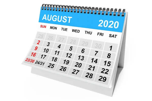 2020 Year August Calendar White Background Rendering — Stock Photo, Image