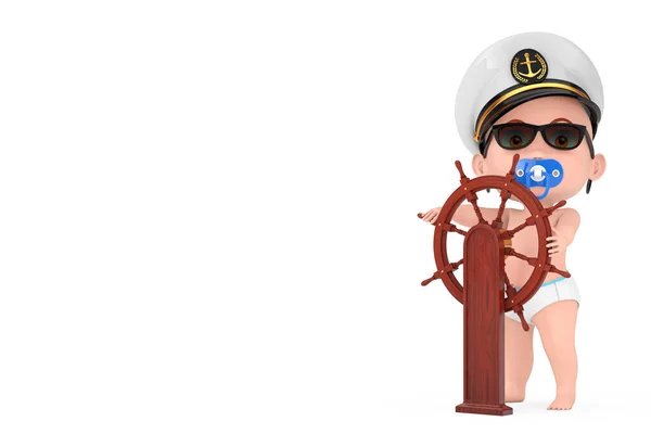 Pequeno Marinheiro Capitão Conceito Menino Bonito Dos Desenhos Animados Oficial — Fotografia de Stock