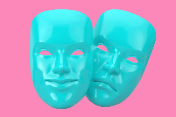 青い笑顔コメディと悲しいドラマピンクの背景にデュオトーンスタイルのグロテスクなシアターマスク 3Dレンダリング — ストック写真