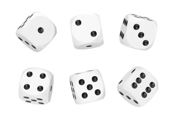 赌场赌博概念 一组白色游戏骰子在白底白底位置上的方块 3D渲染 — 图库照片