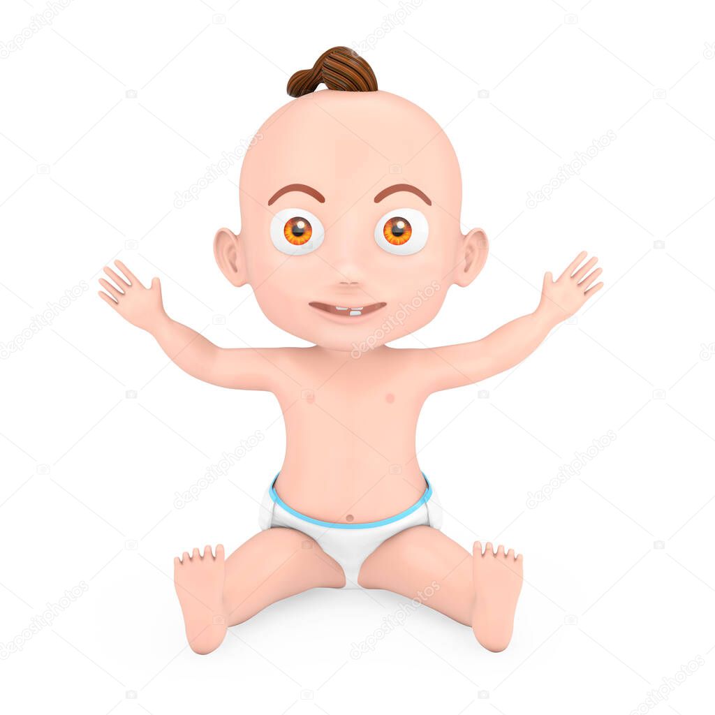 Cartoon Cute Baby Boy Raising Hands Up on a white background. 3d Rendering