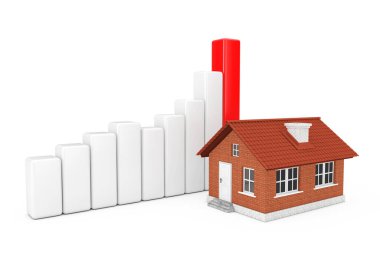 Beyaz arka planda İş Başarı Grafik Çizelgesi yakınlarındaki Cottage House Binası. 3d Hazırlama