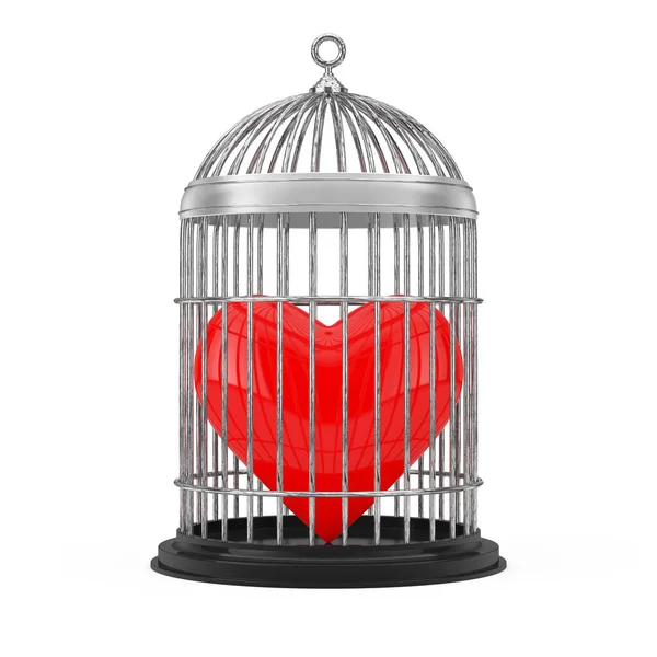 Red Heart Metal Cage White Background Rendering — Stock Photo, Image