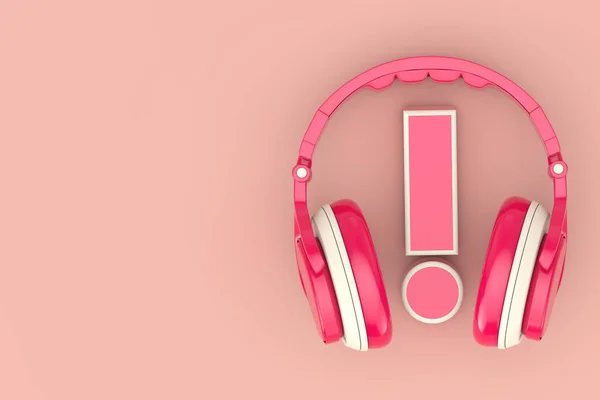 Modern Fun Teenager Pink Headphones Exclamation Mark Pink Background Rendering — Stock Photo, Image