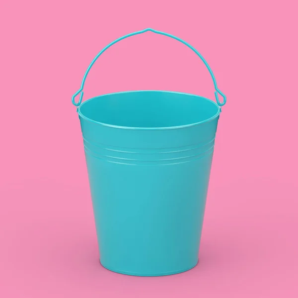 Empty Blue Bucket Handle Duotone Style Pink Background Rendering — Stock Photo, Image