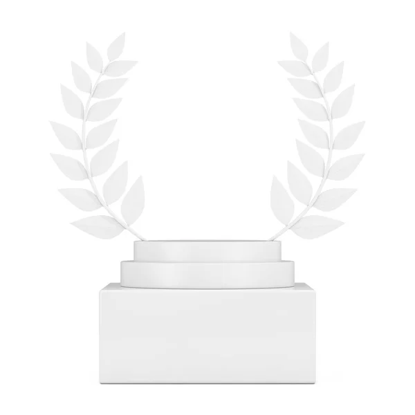Empty Winner Award Cube White Laurel Wreath Podium Stage Pedestal — Stock Photo, Image