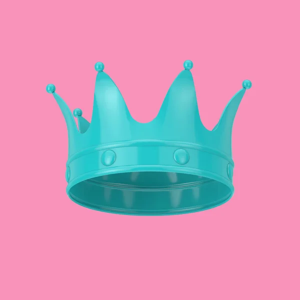 Blue Crown in Duotone Style on a pink background. 3d Rendering