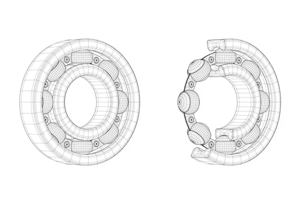 図面線のセット白い背景に内側の部品を表示する1つのカットでボールベアリング 3Dレンダリング — ストック写真