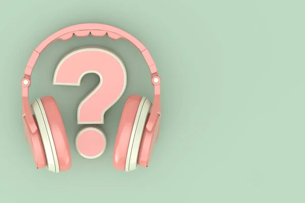 Modern Fun Teenager Pink Headphones Met Question Mark Een Groene — Stockfoto