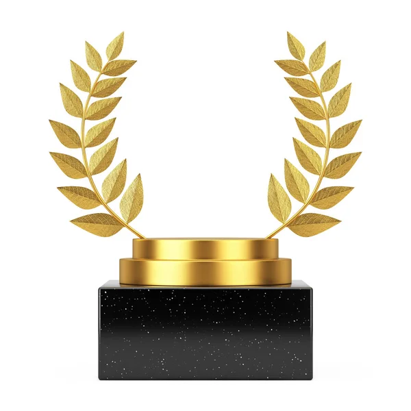 Empty Winner Award Cube Gold Laurel Wreath Podium Stage Pedestal — Stock Photo, Image