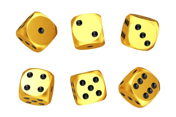 Conceito Jogo Casino Conjunto Golden Game Dice Cubes Posições Diferentes — Fotografia de Stock
