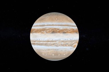 Güneş Sistemi Kavramı. Uzaydan Büyük Gezegen Jüpiter 'in Kara Gök arka planındaki görüntüsü. Bu görüntünün elementleri NASA tarafından döşenmiştir. 3d Hazırlama