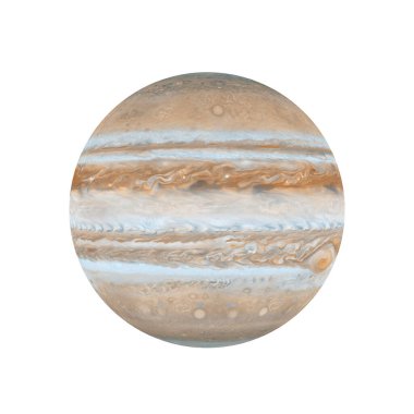 Güneş Sistemi Kavramı. Uzaydan Büyük Jüpiter Gezegeni 'nin beyaz arka planda görüntüsü. Bu görüntünün elementleri NASA tarafından döşenmiştir. 3d Hazırlama