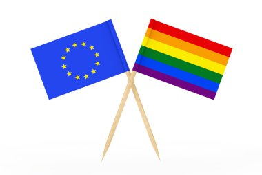 Avrupa Birliği bayraklı Mini Kağıt LGBT Gökkuşağı İşaret Bayrağı. 3d Hazırlama