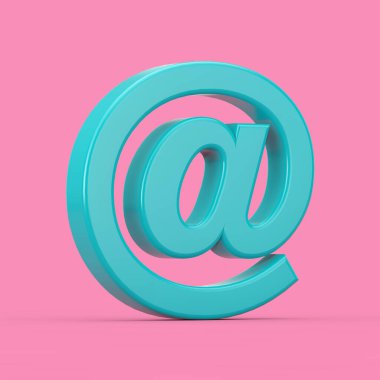 Pembe arka planda mavi AT E- posta ya da İnternet Sembol İşareti. 3d Hazırlama