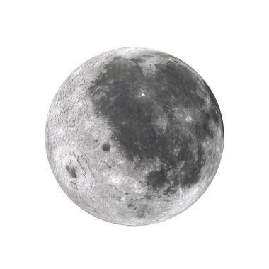 Uzaydan Büyük Dolunay 'ın beyaz arka planda görüntüsü. Bu görüntünün elementleri NASA tarafından döşenmiştir. 3d Hazırlama