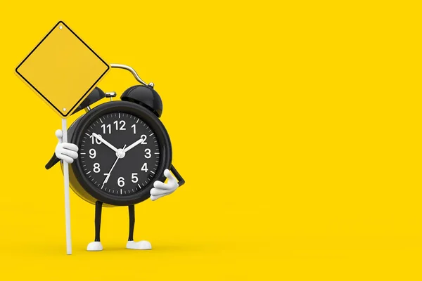Alarm Clock Character Mascot Yellow Road Sign Com Espaço Livre — Fotografia de Stock