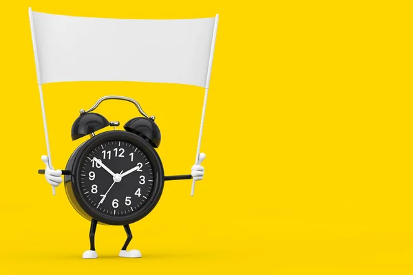 Larm Clock Character Mascot Och Tom Vit Blank Banner Med — Stockfoto