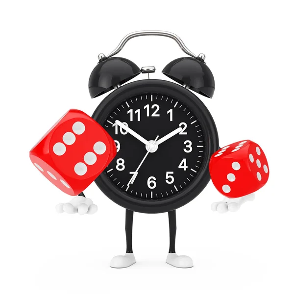 Alarme Clock Character Mascote Com Red Game Dice Cubes Voo — Fotografia de Stock