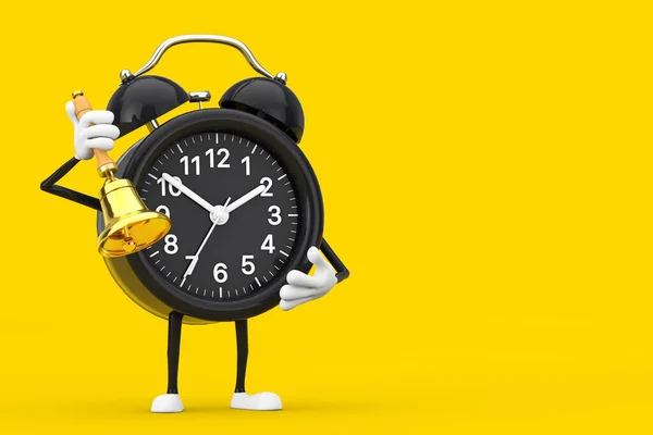 Alarma Reloj Personaje Mascota Con Vintage Golden School Bell Sobre — Foto de Stock