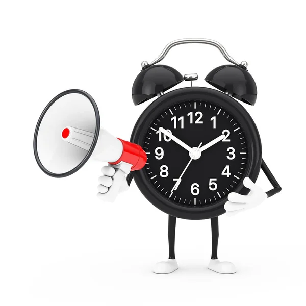 Ρολόι Ξυπνητήρι Μασκότ Χαρακτήρα Κόκκινο Ρετρό Megaphone Λευκό Φόντο Απόδοση — Φωτογραφία Αρχείου