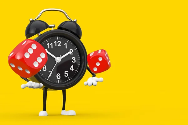 Alarme Clock Character Mascote Com Red Game Dice Cubes Voo — Fotografia de Stock