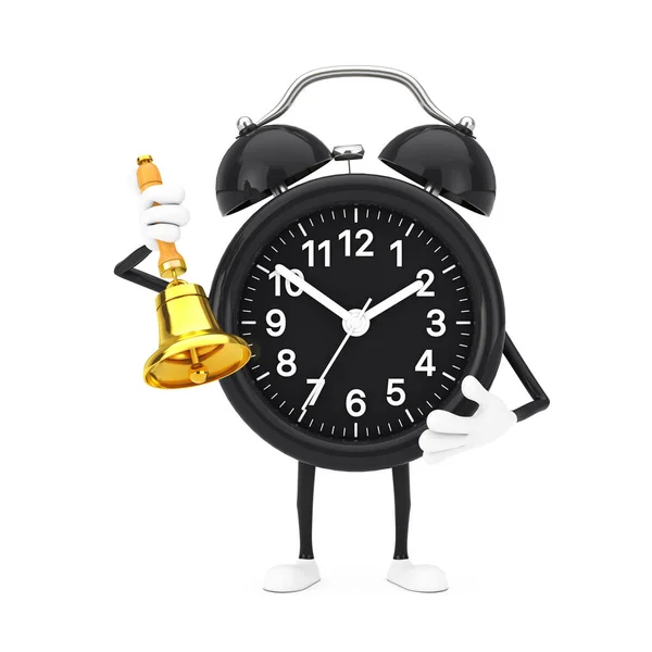 白を背景にヴィンテージゴールデンスクールベル付き目覚まし時計キャラクターマスコット 3Dレンダリング — ストック写真