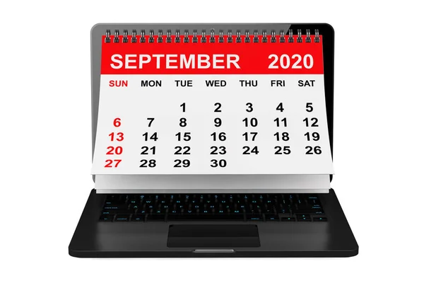 2020 Tahun Kalender Kalender September Melalui Layar Laptop Pada Latar — Stok Foto