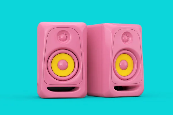Pink Audio Studio Głośniki Akustyczne Stylu Duotone Niebieskim Tle Renderowanie — Zdjęcie stockowe