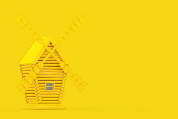 Old Yellow Windmill Farm Duotone Style Fundo Amarelo Renderização — Fotografia de Stock