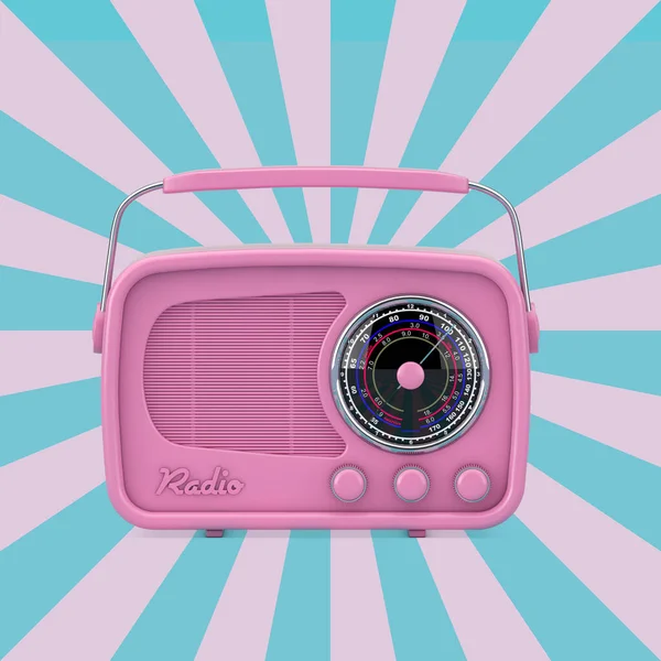 Pink Vintage Radio on a Vintage Star Shape Pink and Blue background. 3d Rendering