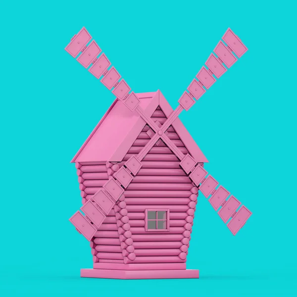 Old Pink Windmill Farm Duotone Stijl Een Blauwe Achtergrond Rendering — Stockfoto
