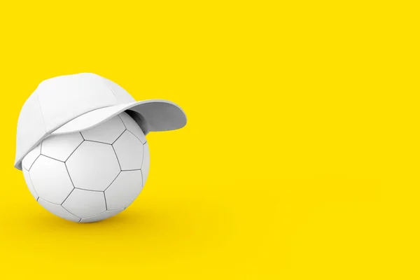 Leather White Football Ball White Fashion Baseball Cap Yellow Background — стоковое фото