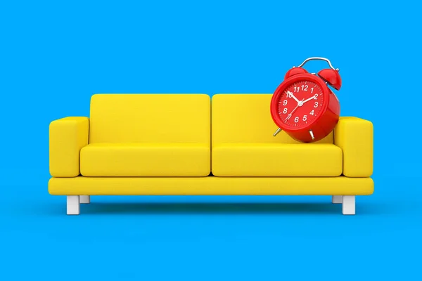 Reloj Despertador Rojo Con Muebles Modernos Simples Amarillos Del Sofá —  Fotos de Stock