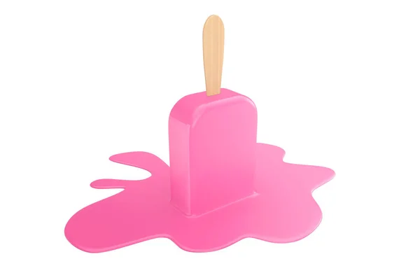 Delicious Pink Chocolate Flavor Stick Ice Cream Melting White Background — Stock Photo, Image