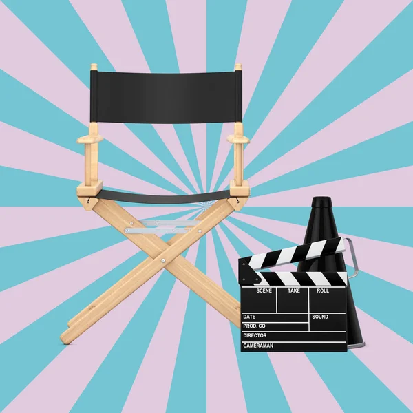 Director Chair Movie Clapper Megáfono Fondo Vintage Star Shape Pink —  Fotos de Stock