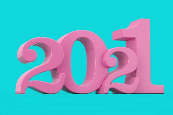 2021 New Year Pink Sign Duotone Style Blue Background Rendering — Stock Photo, Image