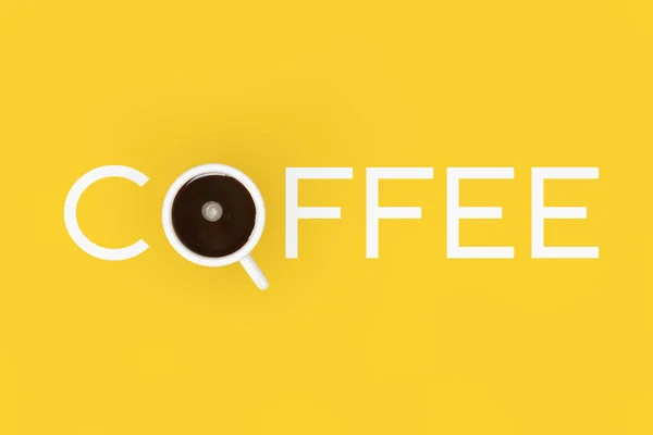 Cup Black Coffe Coffee Sign Yellow Background Rendering — Stock Photo, Image