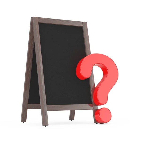 空の木製メニュー Blackboardヘルプ白い背景に赤い質問マークが付いた屋外ディスプレイ 3Dレンダリング — ストック写真