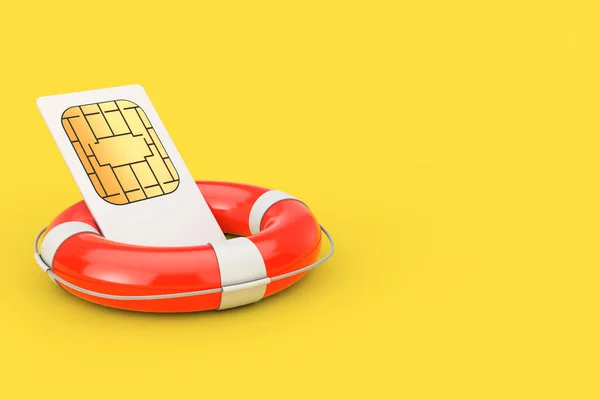 Cartão Sim Com Lifebuoy Sobre Fundo Amarelo Renderização — Fotografia de Stock