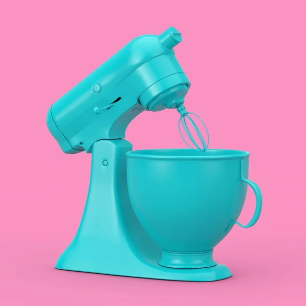 蓝色厨房在粉红的背景上摆放多酮风格的食物搅拌器 3D渲染 — 图库照片