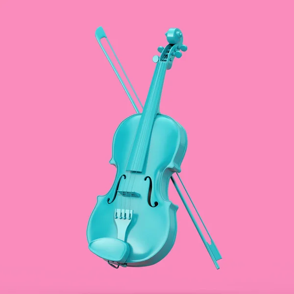 Violino Azul Clássico Com Arco Estilo Duotone Sobre Fundo Rosa — Fotografia de Stock